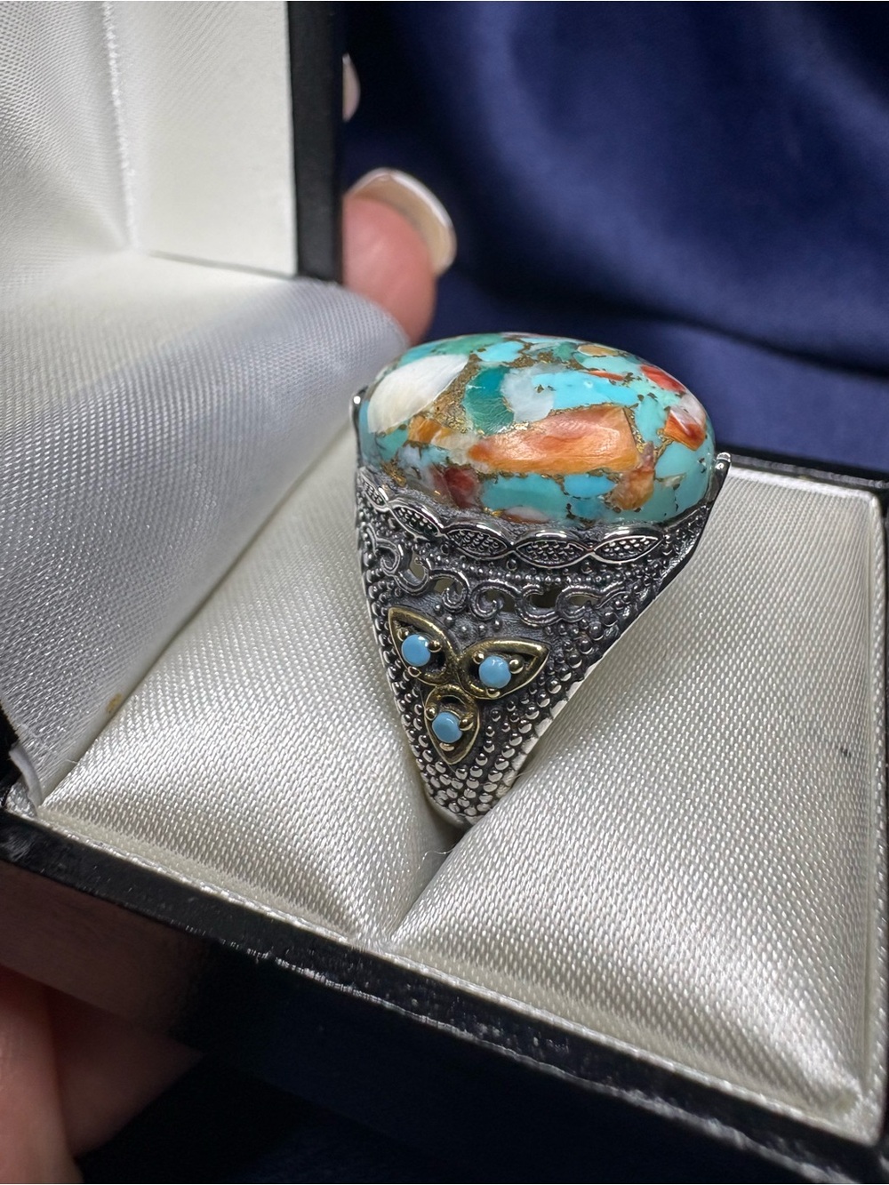 🤩Ring Genuine Spiny Turquoise 925 Sterling Silver Unisex Southwestern - Picture 6 of 9